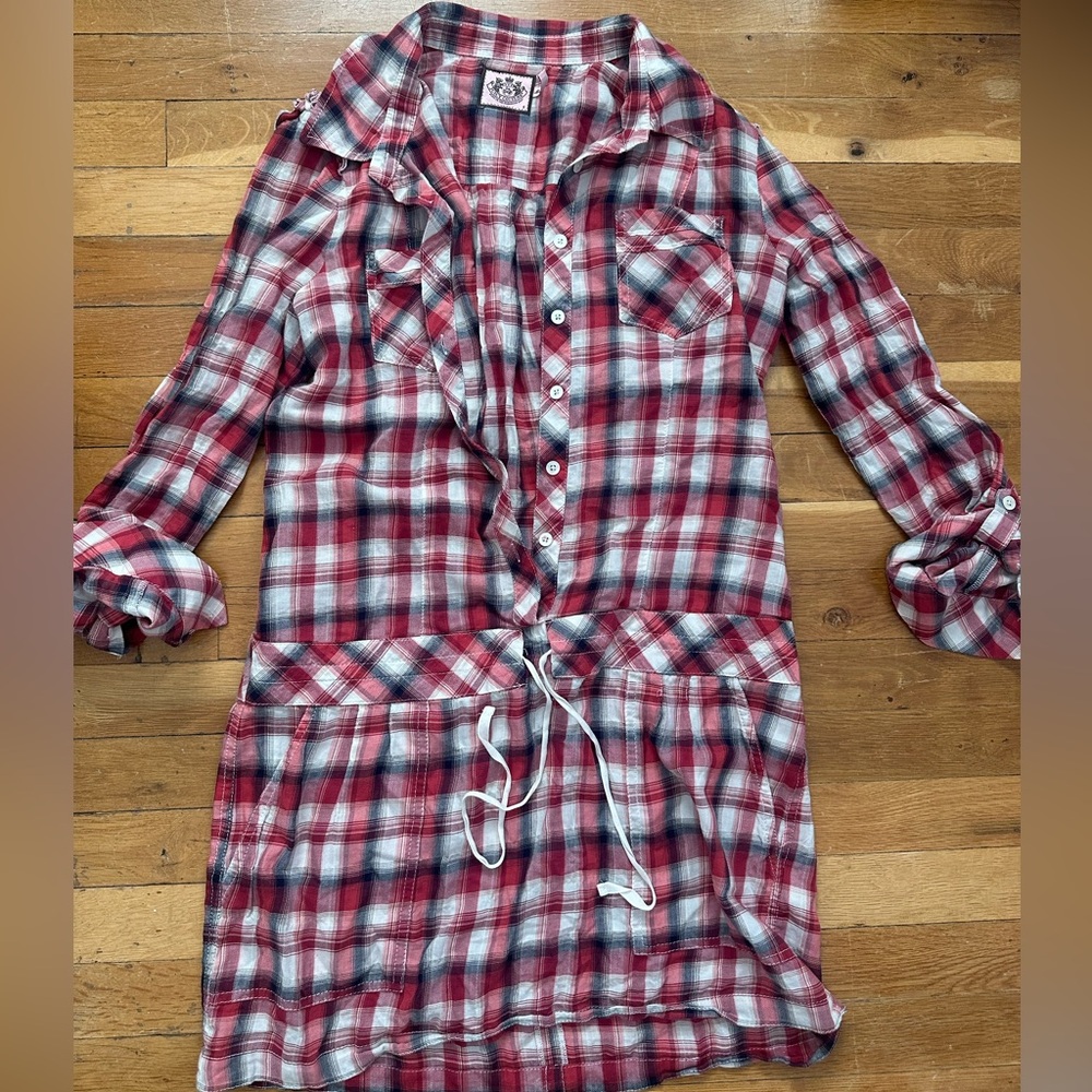 Women’s Juicy Couture Checkered Button Up Long sleeve tee dress